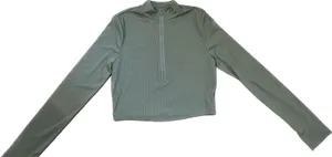SheIn NEW Women green half zip crop top thumbnail 1
