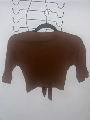 Tampa Y2K Brown Tie-Front Ribbed Crop Top Small thumbnail 3