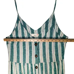 April Kiss Striped Linen Blend Dress Women's M Green Button Cottagecore Beachy‎ thumbnail 6