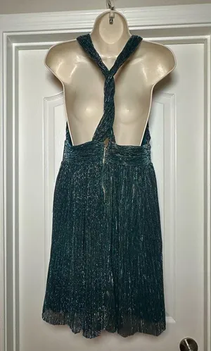 NWT Crystal Sky Deep V-neck Pleated Sparkle Iridescent Women’s Cocktail Dress LG thumbnail 6