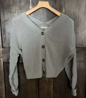Moon and Madison Button Cardigan Sweater Knit Wide‎ V-Neckline - Cropped sage L thumbnail 1