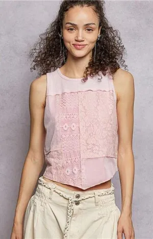 POL Ribbed Round Neck Cropped Tank with Lace Detail‎ thumbnail 1