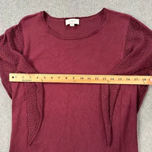 LOFT Outlet Burgundy Lace Sleeve Sweater Top Women's Medium Knit Crew Neck thumbnail 5