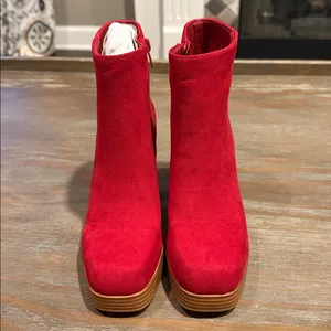 Sugar Women’s Ankle Boots Size 5.5‎ New Red Suede Block Heel Booties thumbnail 6