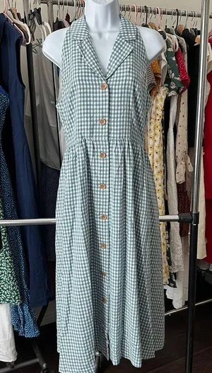 Rihoas Blue Lapel Plaid Sleeveless Shirt Midi Dress thumbnail 7
