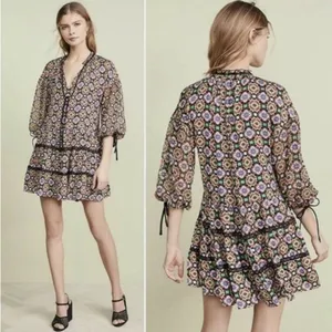 ALICE & OLIVIA Arnette Dress S Palace Tiles Drop Waist Tiered cottagecore thumbnail 2