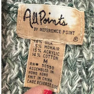 Vintage 90s All Points Green Marled Silk Blend Textured V Neck Sweater M thumbnail 4