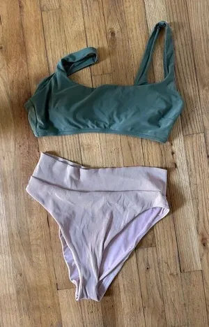 Aerie colorblock green pink bikini thumbnail 1