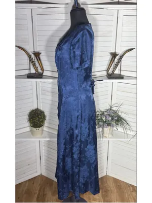 Vintage 80s 90s dress goth Victorian style navy floral texture sweetheart 9 10 thumbnail 4