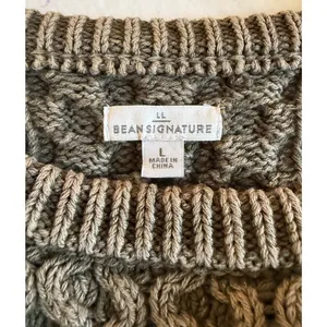 LL Bean Signature Sweater Womens Size L Green Cable Knit Fisherman 100% Cotton thumbnail 3