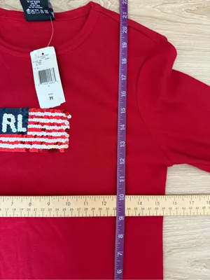 Polo Ralph Lauren Medium NEW Red Long Sleeve Sequin Flag Y2K Vintage Retro thumbnail 4