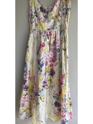 H&M Linen Blend Floral Maxi Sweetheart Strappy Summer Cottagecore Sz XS thumbnail 13