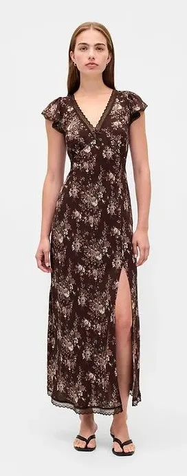 GAP Lace Trim V-Neck Crepe Maxi Dress thumbnail 1