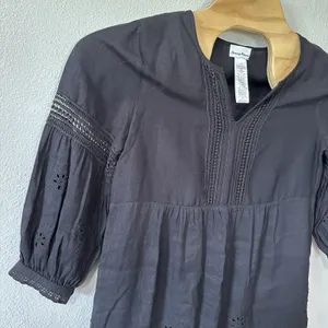 Tommy Bahama St Lucia Dress Small Black Split Neck Eyelet Linen Blend Cover‎ Up thumbnail 2