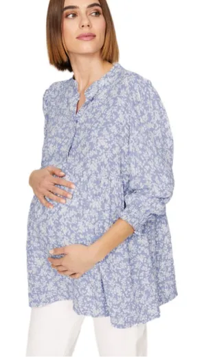 Isabella Oliver Marlene Maternity Blouse Periwinkle Blue Floral Tunic Sz 1 US 4 thumbnail 1