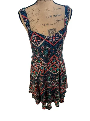 Free People Floral Mirror Image Stretch Fit Flare Dress Size L thumbnail 2