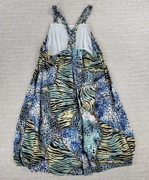 Ocean Blue Racerback Coverup Dress L Animal Print Tiger Stripe Braided Neck Boho thumbnail 1