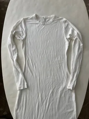 Skims Soft Lounge Long Sleeve Crew Neck Long Maxi Dress In Marble White Xl $200 thumbnail 5