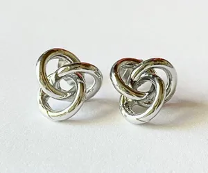 Handmade Simple Earrings Studs Silver Tone Knots thumbnail 1