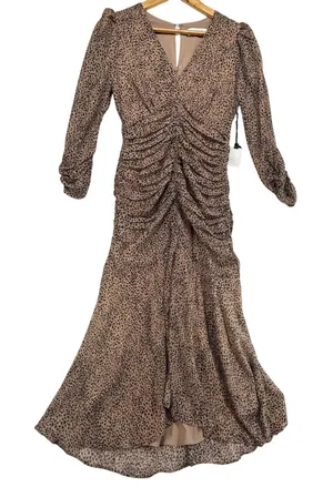 ASTR The Label Dottie Midi Dress Animal Print Ruched Long Sleeve XS‎ thumbnail 1