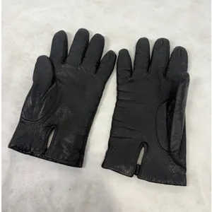 Vintage Black Leather Gloves Medium Vented Cuff Lined Winter Classic Retro thumbnail 2