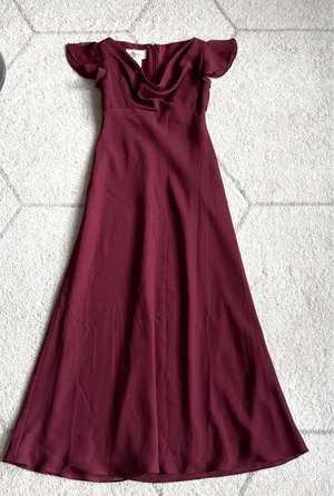 Y2K Vintage Michelangelo Burgundy Flutter-Sleeve Cowl-Neck Evening Gown Sz 2 thumbnail 1