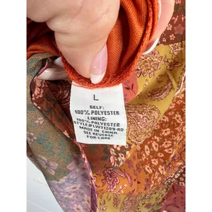AURA Blouse Womens Size L Patchwork Tie Neck Long Sleeve Bohemian Relaxed Fit thumbnail 11