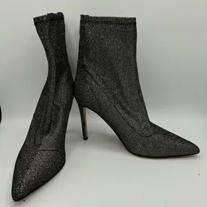 Jewel‎ Badgley Mischka Black Glitter Sock Bootie Size 6.5 Spike Heel Retro Glam thumbnail 6