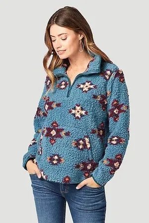 Wrangler Retro Aztec Tribal Sherpa Quarter Zip Pullover thumbnail 1