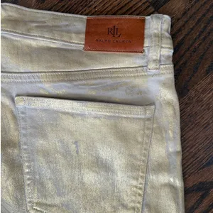 Ralph Lauren Metallic Gold Tan Brush Stroke Straight Skinny Jeans Western Rodeo thumbnail 6