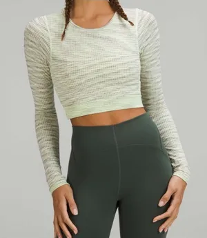Lululemon Ebb to Street Neon Fitted Long Sleeve Cropped Seamless Shirt size 6 thumbnail 1