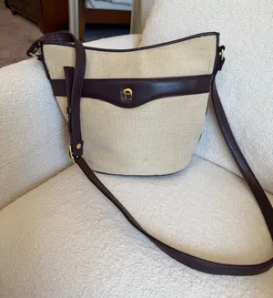 Vintage Etienne Aigner Crossbody Bag Cream Canvas Leather Adjustable Strap thumbnail 1