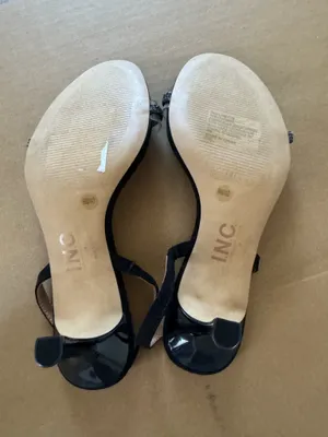 INC Linette Black Suede Bow Clear and black Jewel Strap Heeled Sandals size 9 thumbnail 3