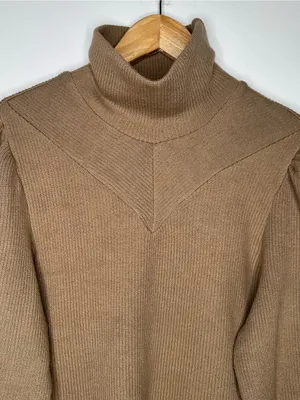 Walter Baker Brown Ribbed High Neck Puff Sleeve Knit Sweater Size Large thumbnail 5