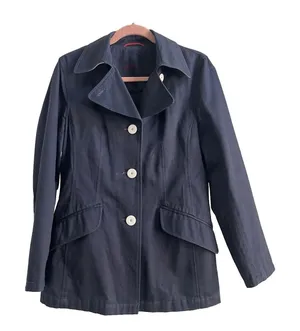 Bianca Studio Navy Blazer Trench Coat Cotton White Buttons Size 6 thumbnail 1
