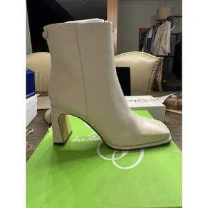 Sam Edelman Irie Boots Women's Ivory Leather Square Toe Block Heel Size 9.5 thumbnail 2