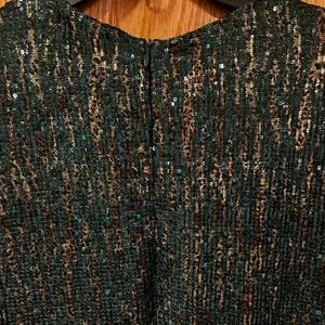 ZARA Sequin Puff Long Sleeve Special Limited Edition Emerald Green &‎ Gold Dress thumbnail 11