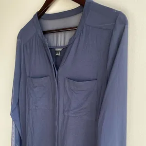 Ann Taylor Blouse With Sheer Accents‎ Navy thumbnail 3