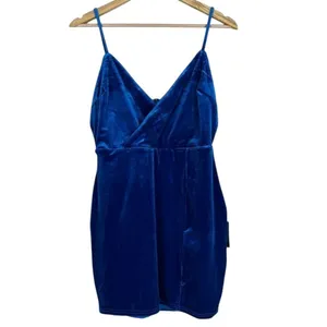 NWT Lulus Royal Blue Velvet Surplice Mini Bodycon Dress Cocktail Size L thumbnail 3