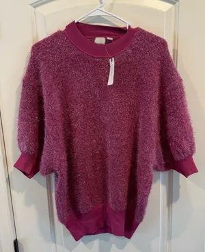 NWT Anthropologie Maeve Violetta Tinsel Keyhole Pink Sparkle Sweater thumbnail 1
