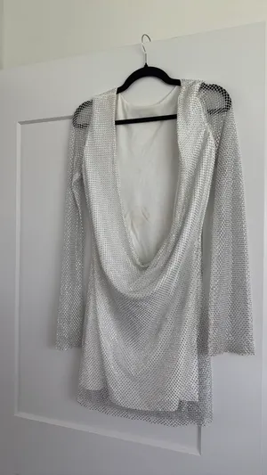 12th Tribe Anna White Rhinestone Mesh Mini Dress thumbnail 6
