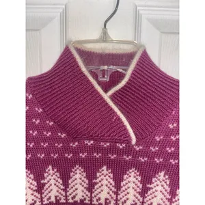 Vtg 90s Sierra Woolens Fair Isle Wool Sweater Pine Tree Print Mock Neck S/M thumbnail 3