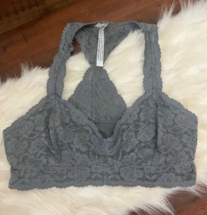 Intimately Free People Gray Lace Racerback Bralette Size L thumbnail 1