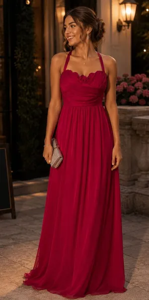 Phoebe Couture Silk Ruched Sweetheart Halter Maxi Dress Red Raspberry Size 6 thumbnail 1