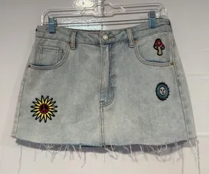 Light Wash Embroidered Cottagecore Mushroom Pacsun Denim Mini Skirt - Blue thumbnail 1