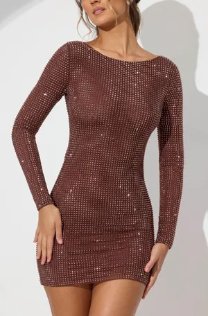 Oh Polly Embellished High Neck Cowl Back Mini Dress thumbnail 4