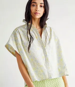 Free People Bring It Back Floral Button Down Shirt small boho oversized‎ layered thumbnail 1