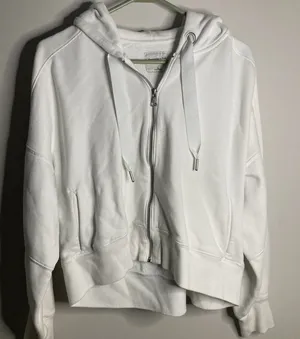 Abercrombie & Fitch Hoodie Womens Medium White Cropped Soft Zip Up Sweatshirt thumbnail 1