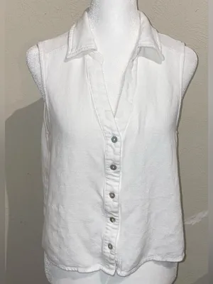 Lulus Women’s Size M White Linen Blend Sleeveless Button Up Blouse Top thumbnail 2