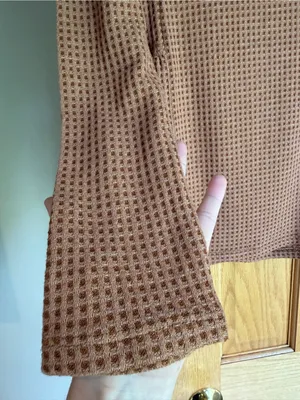 Soft Waffle Knit Camel Brown Babydoll Top Women Medium Bohemian Hailey & Co NWT thumbnail 4